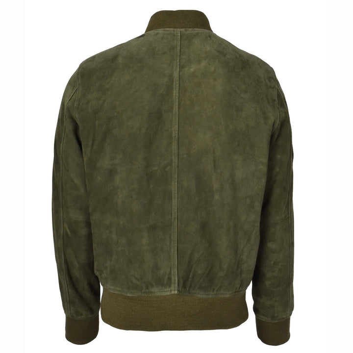 Mens Real Goat Suede Bomber Jacket MA-1 Varsity Design Ryan Olive Green