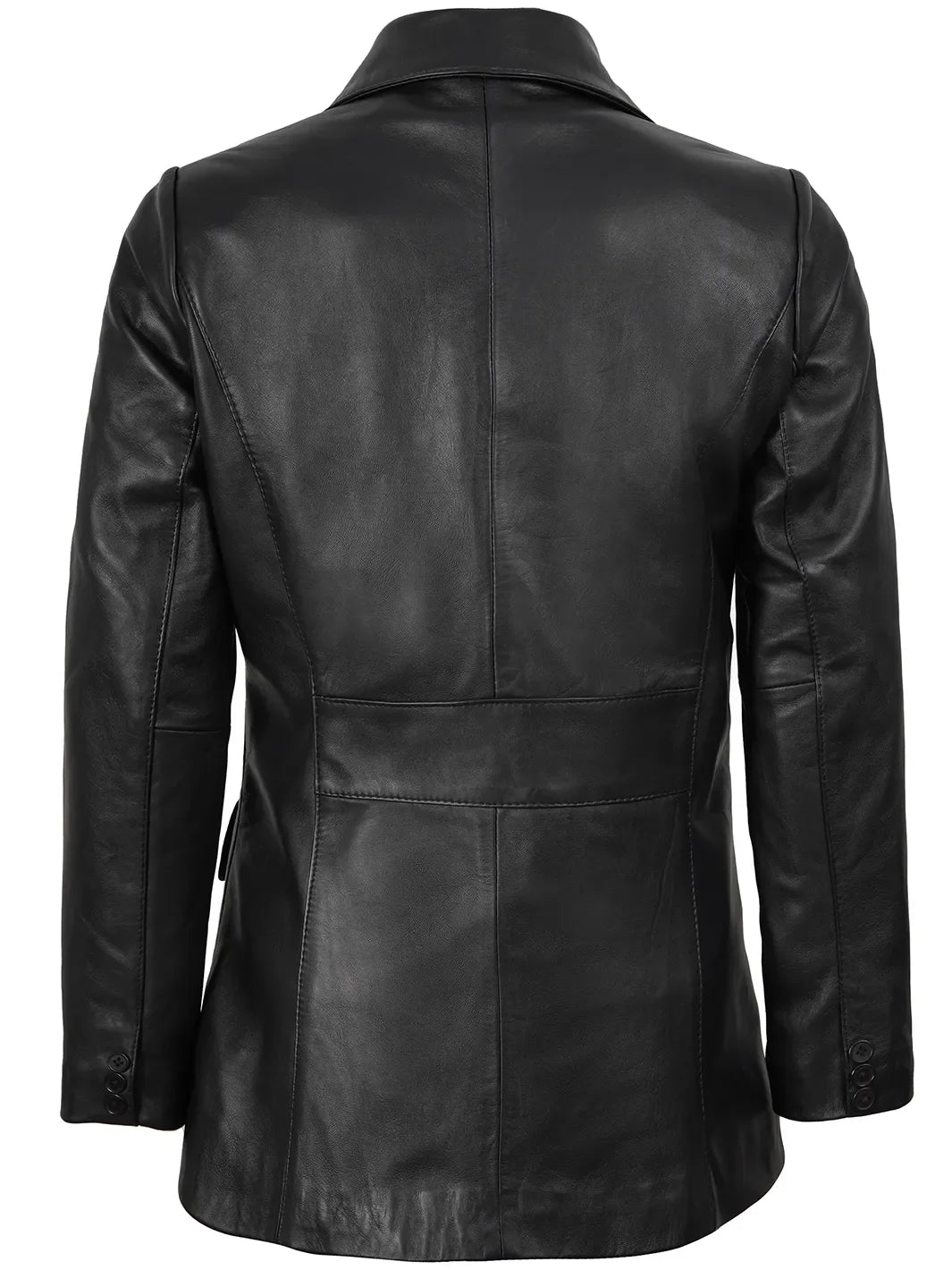 Women's Black Two-Button Real Leather Blazer