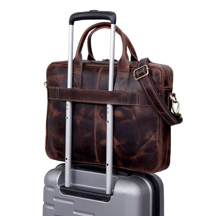 AUSTIN LAPTOP LEATHER BRIEFCASE  BURGUNDY  16 inch