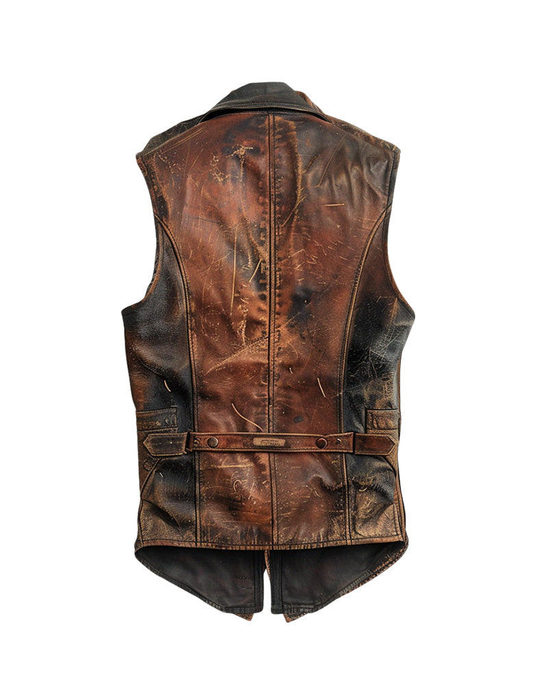 Men’s Brown Vintage Distressed Leather Vest