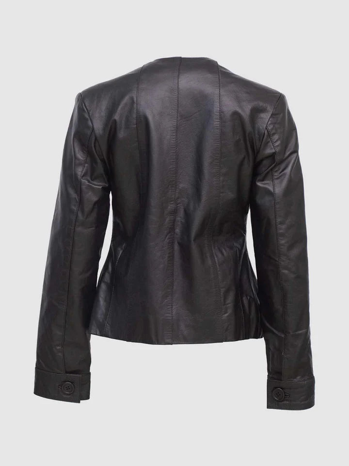 Collarless Leather Jacket