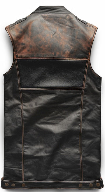 Men’s Brown Black Distressed Motorcycle Leather Vest