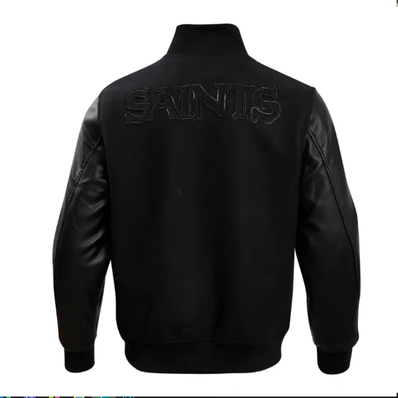 New Orleans Saints Triple Black Varsity Wool-Leather Jacket