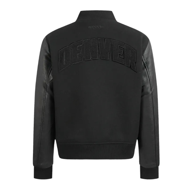 Denver Nuggets Triple Black Varsity Wool-Leather Jacket