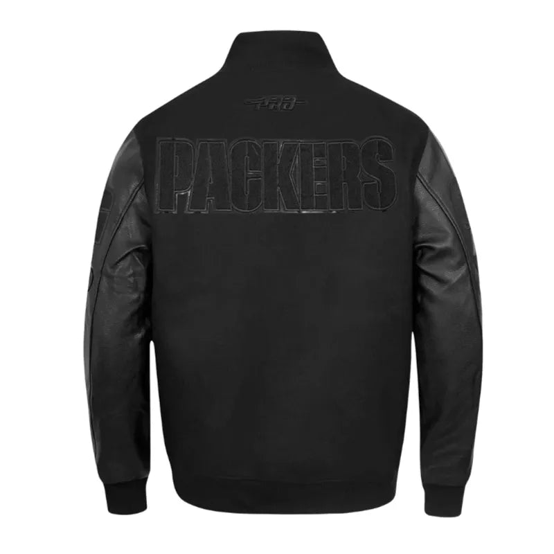Green Bay Packers Triple Black Varsity Wool-Leather Jacket