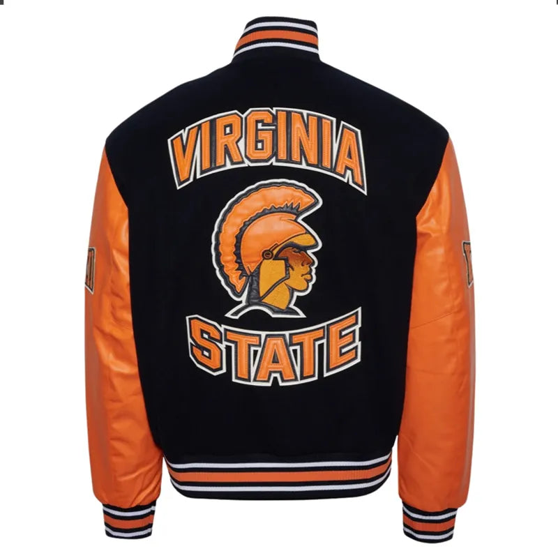 Virginia State University Black and Orange Varsity Jacket