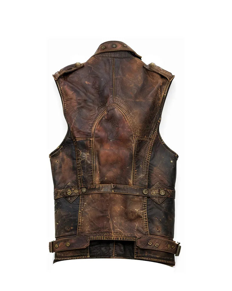 Men’s Amell Vintage Distressed Brown Leather Vest