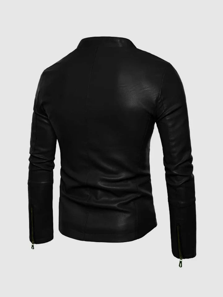 Small Collar Leather Jacket