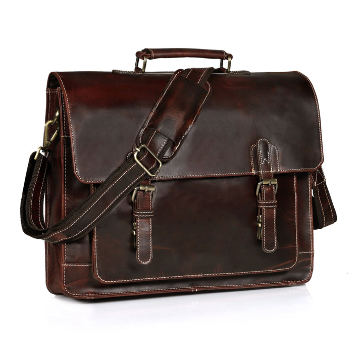 Brown Buffalo Leather Messenger Bag for Men  Landon Vintage Laptop Bag  16 INCH