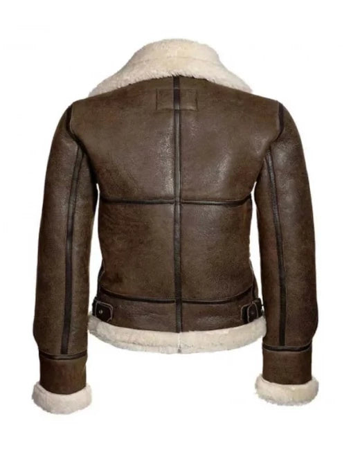 Katie Distressed Brown Shearling Leather Jacket
