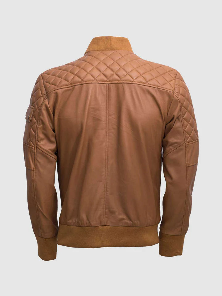 Quilted Tan Bomber Jacket
