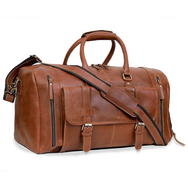 Mars Leather Duffel Bag for Men  Tan  20 INCH