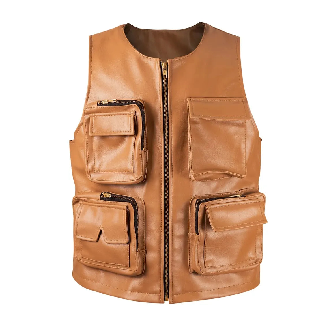 Men’s Camel Brown Leather Hunting Vest