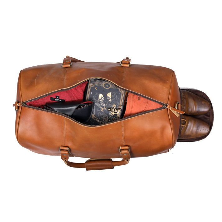 JOHN LEATHER DUFFEL BAG FOR MEN  TAN