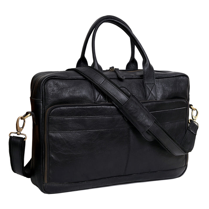 AUSTIN LAPTOP LEATHER BRIEFCASE  BLACK  16 INCH