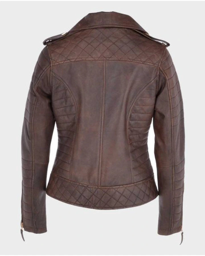 Kara Brown Distressed Biker Leather Jacket