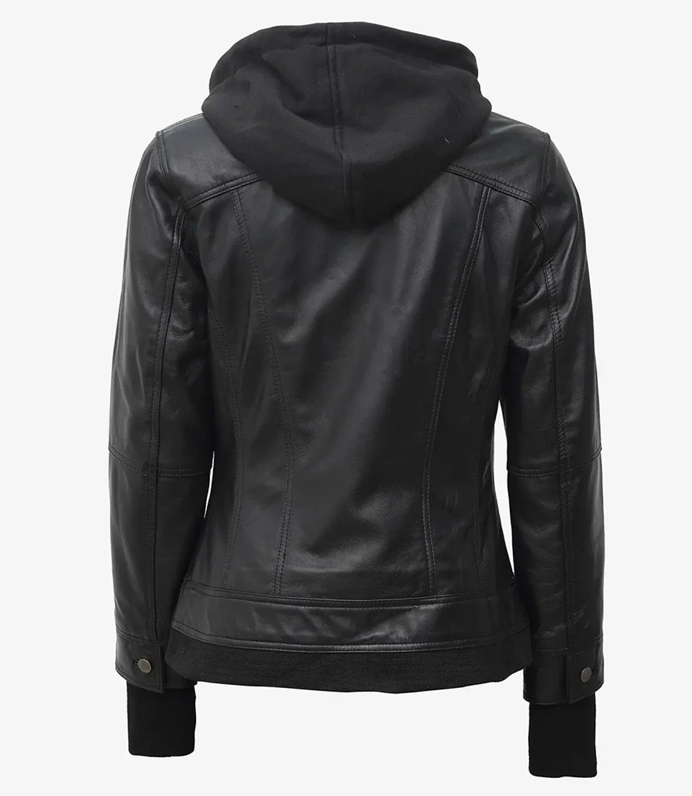 Tralee Women's Black Hooded Leather Jacket