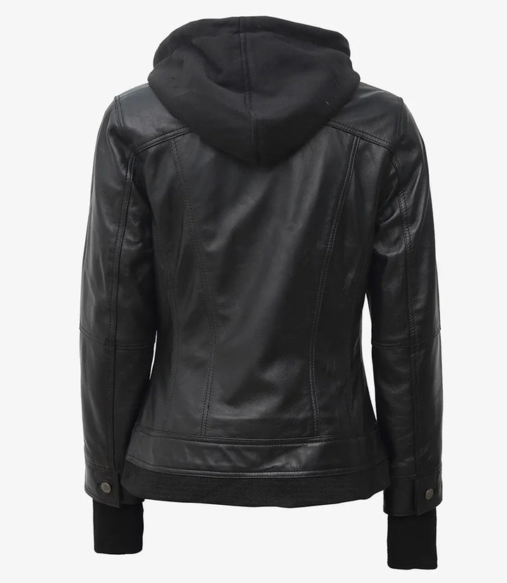 Tralee Women's Black Hooded Leather Jacket