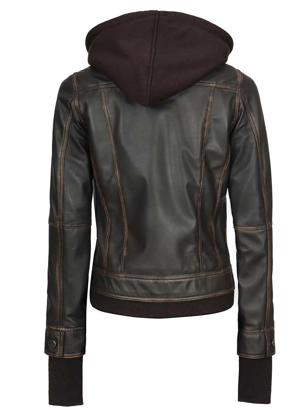 Tralee Women Dark Brown Bomber Leather Jacket With Removable Hood
