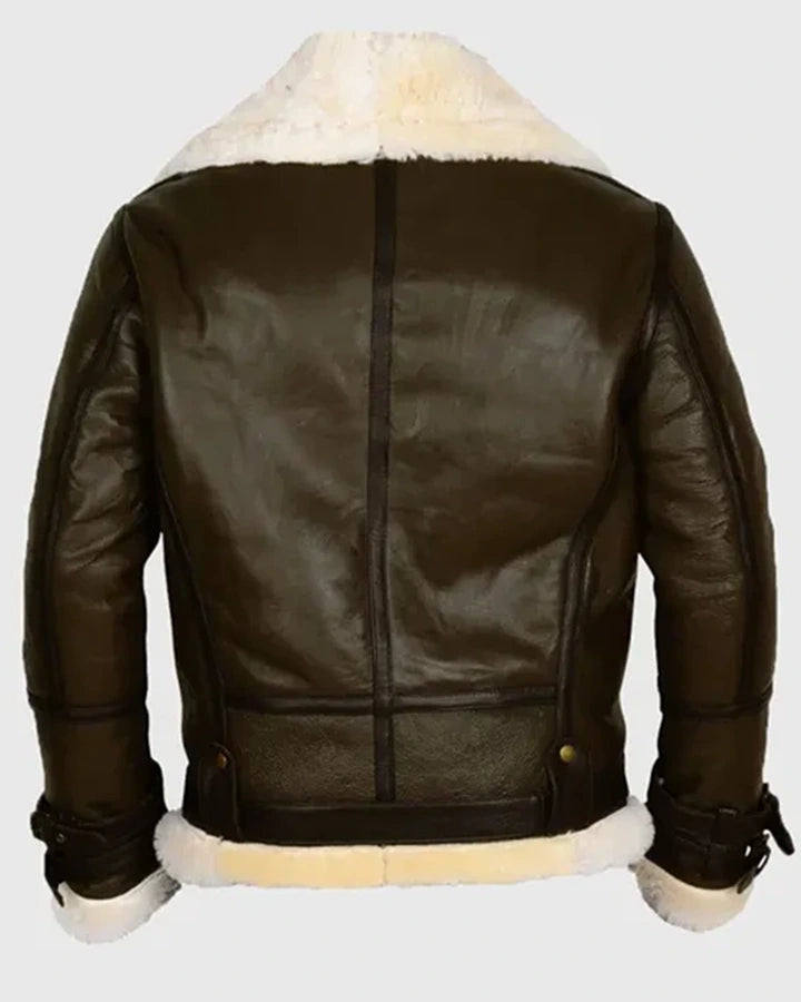 Terry Army B-3 Shearling Green Leather Aviator Jacket