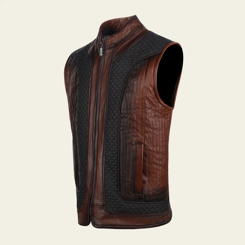 Men’s Brown Ovine contrasting leather Vest