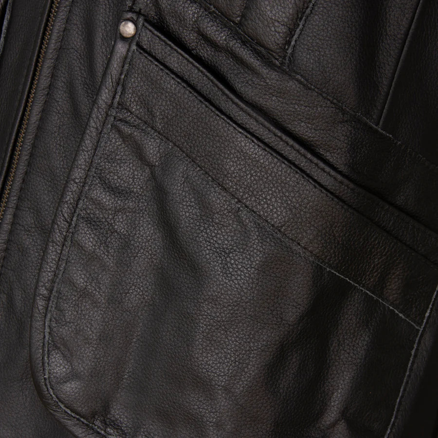 Black Quilted Leather Vest for Men