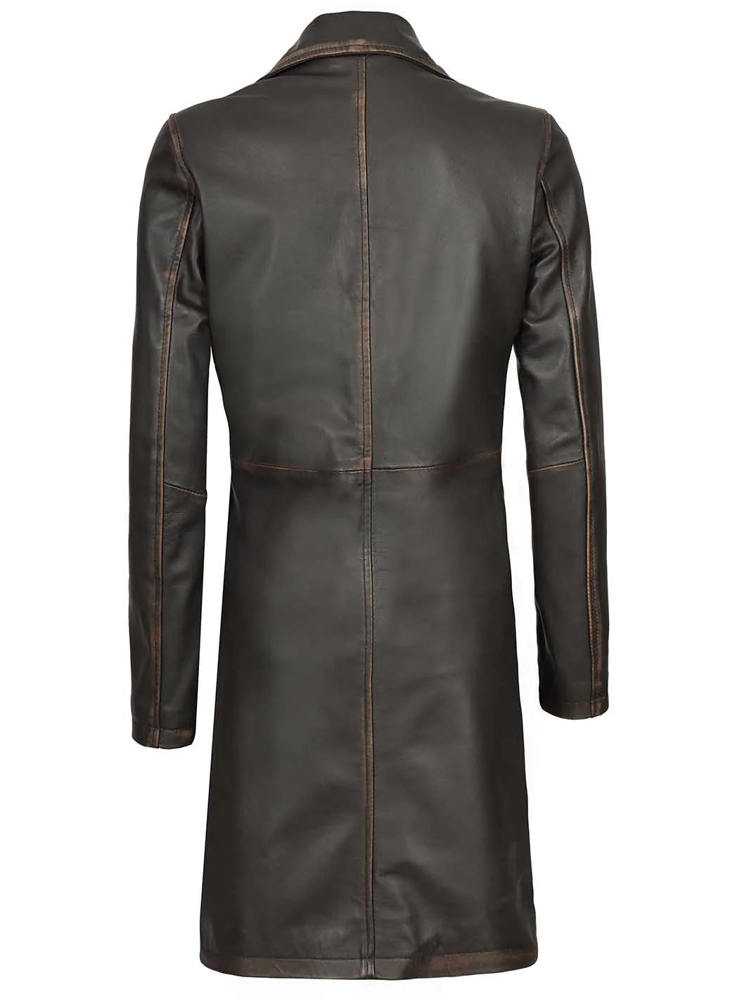 Bryson Women's Rub Off Dark Brown Leather Long 3/4 Coat
