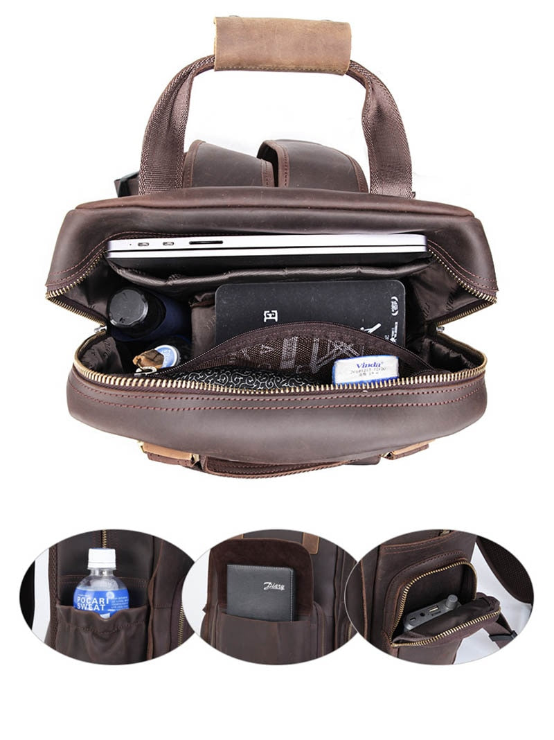 The Gaetano  Large Leather Backpack Camera Bag with Tripod Holder