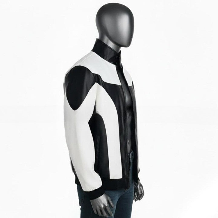 Mens TwoTone Genuine Leather Jacket  Black  White Street Style