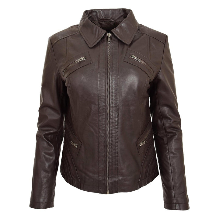Womens Classic Leather Biker Zip Box Jacket Nova Black