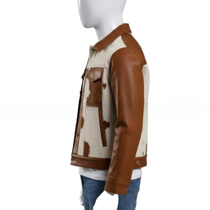 Mens Hair On Cowhide Leather Trucker Jackett  Western Style