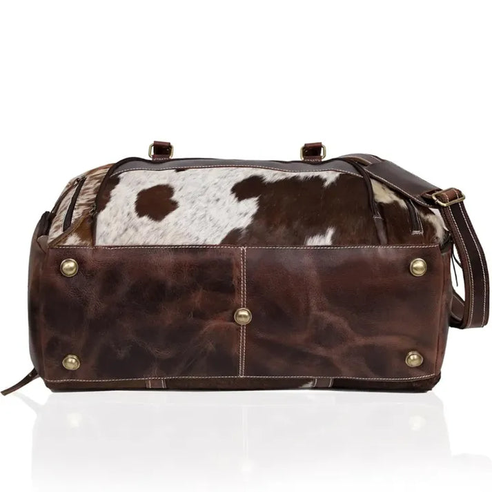 Premium Cowhide Leather Duffle Bag  Unisex Travel Weekender Bag