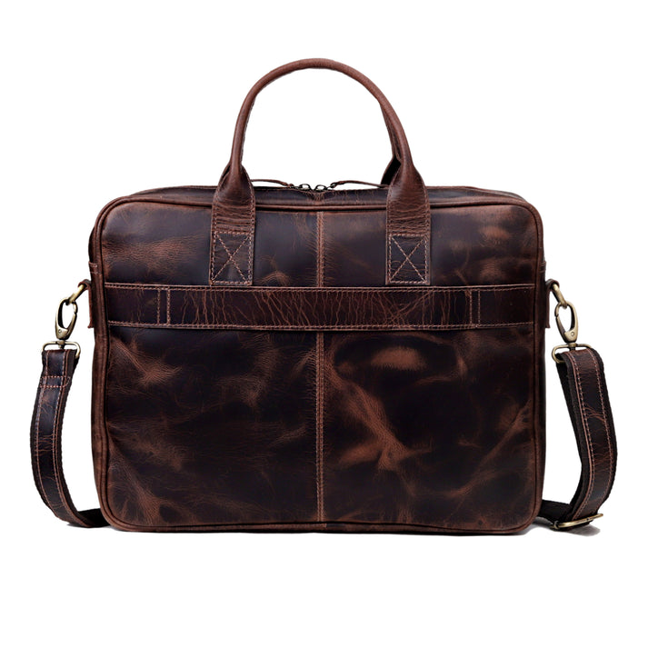 AUSTIN LAPTOP LEATHER BRIEFCASE  BURGUNDY  16 inch