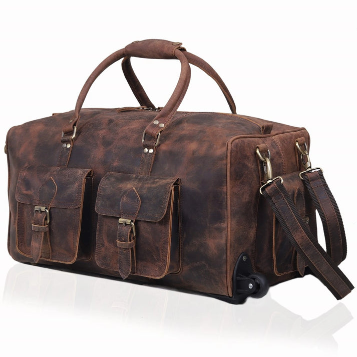 Wheely Leather Duffel Bag With Wheels and Free Leather Toiletry Bag