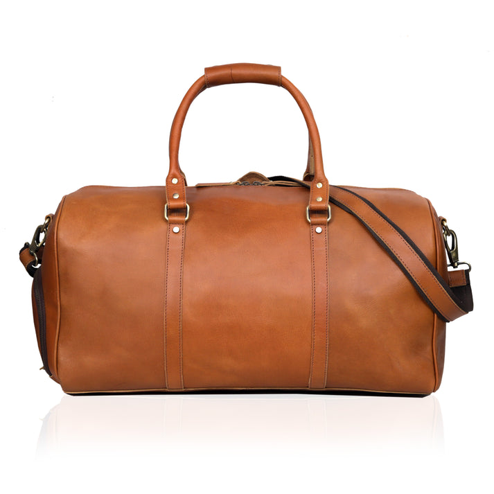 JOHN LEATHER DUFFEL BAG FOR MEN  TAN