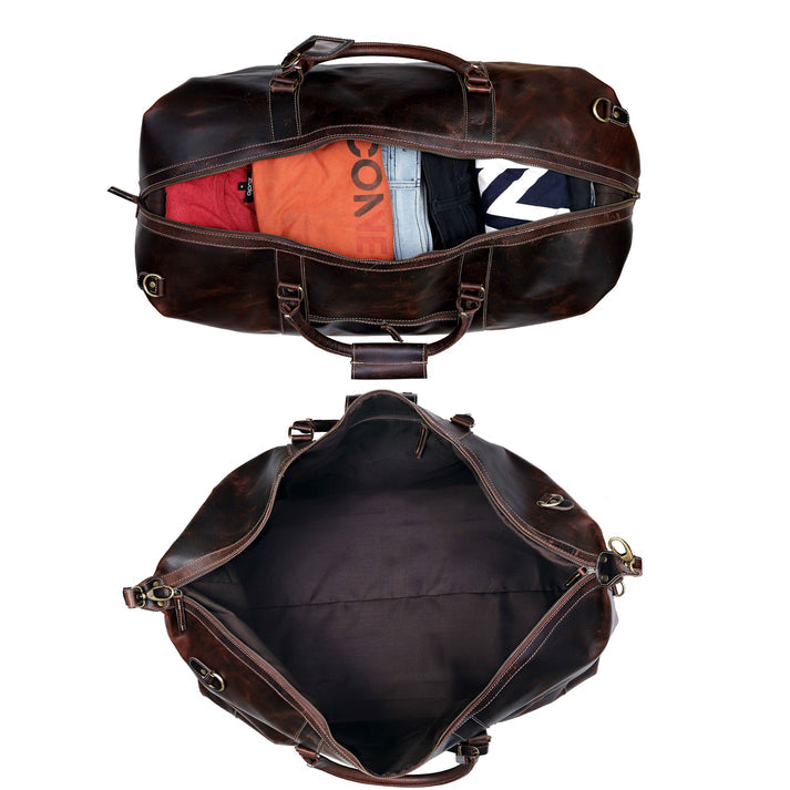 FRENCH LEATHER DUFFEL BAG MEN  BROWN  20 INCH
