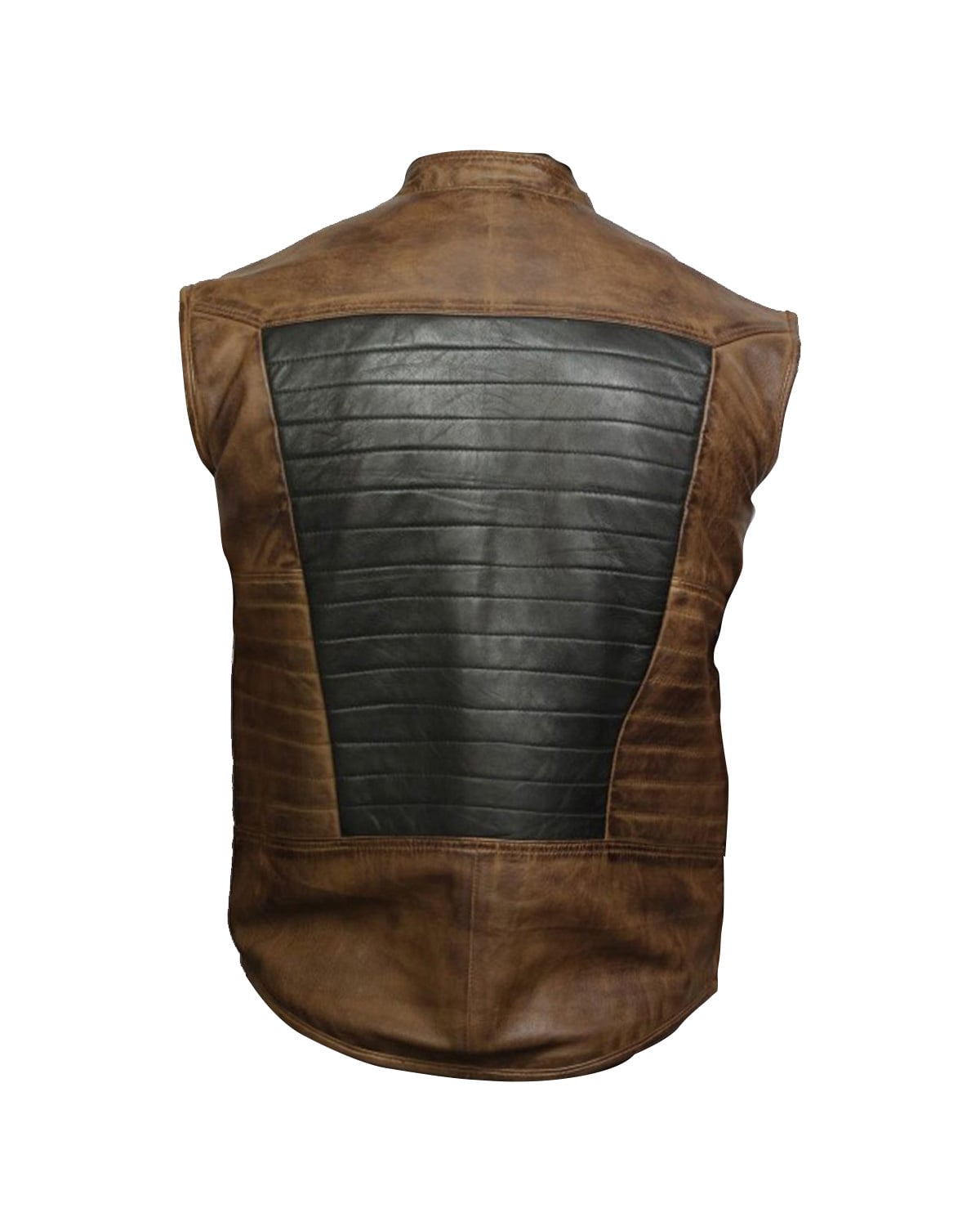 Men Brown & Black Leather Vest