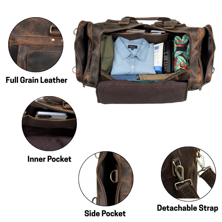 Denver Full Grain Buffalo Leather Weekender Bag