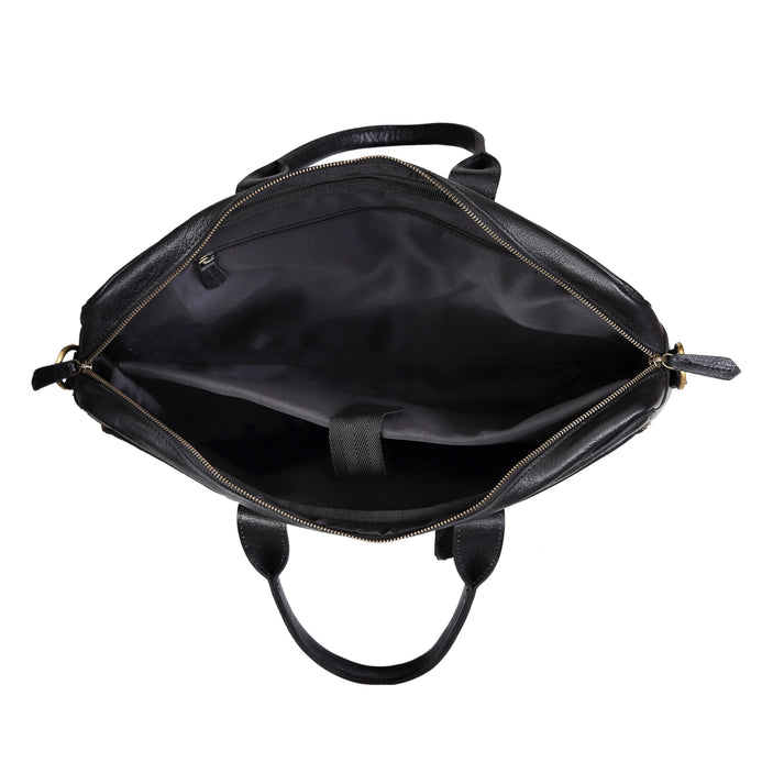 AUSTIN LAPTOP LEATHER BRIEFCASE  BLACK  16 INCH