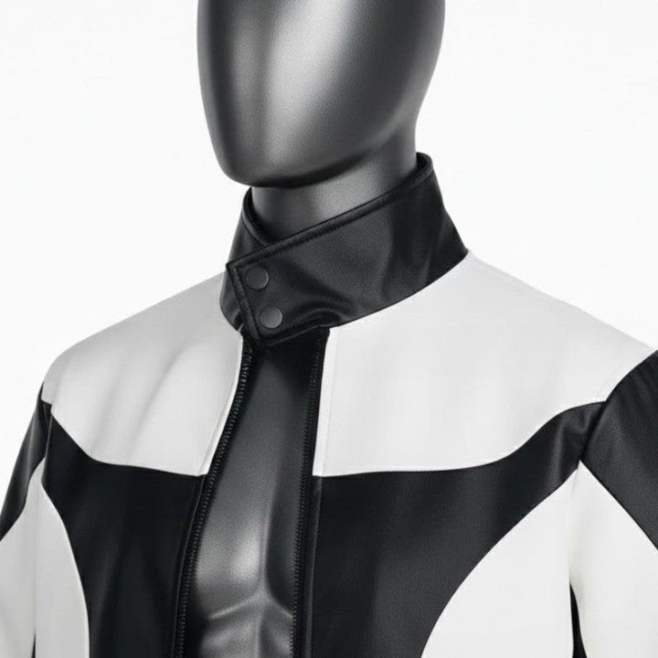 Mens TwoTone Genuine Leather Jacket  Black  White Street Style