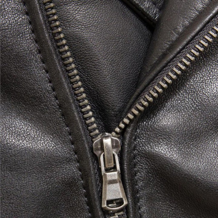 Original Leather Classic Black Moto Jacket with Quilted Shoulder Panels