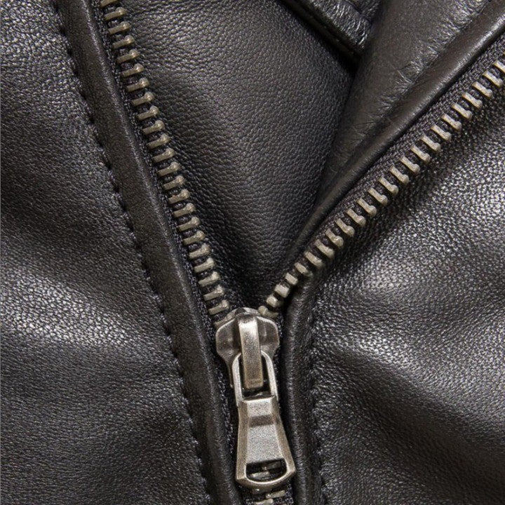 Original Leather Classic Black Moto Jacket with Quilted Shoulder Panels