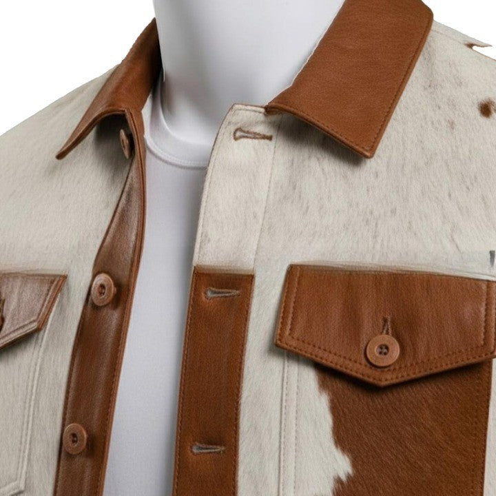 Mens Hair On Cowhide Leather Trucker Jackett  Western Style