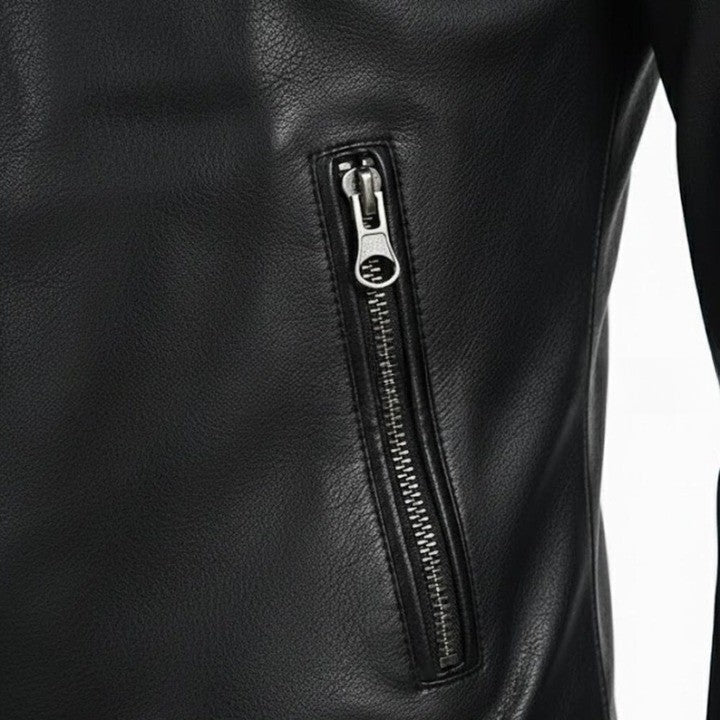 Mens Brown Leather Jacket with Cream Panel Design  Modern Zip Front Casual Jacket