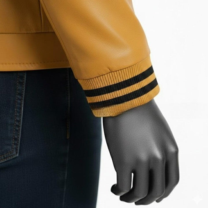 Mens Tan Genuine Leather Jacket  High Neck Front Pockets