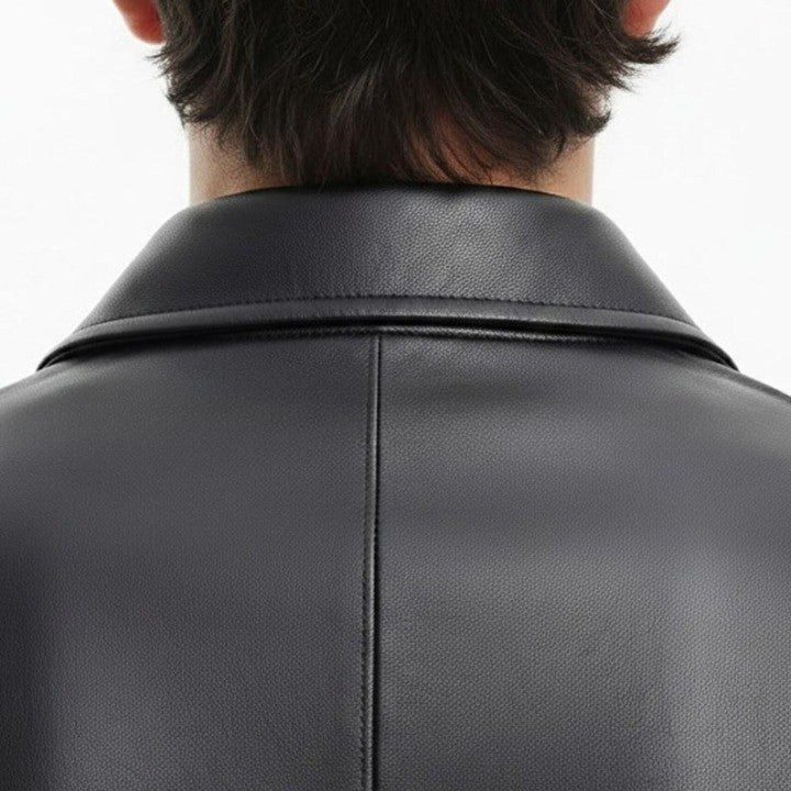 Mens Black and Red Genuine Leather Jacket Modern Zip Front