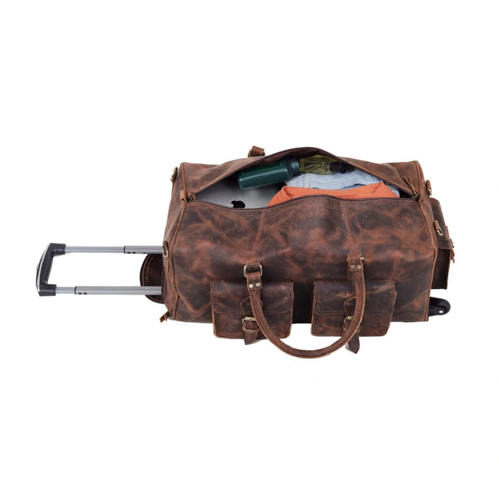 Wheely Leather Duffel Bag With Wheels and Free Leather Toiletry Bag