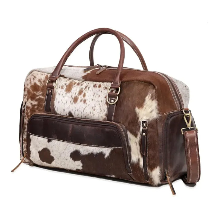 Premium Cowhide Leather Duffle Bag  Unisex Travel Weekender Bag