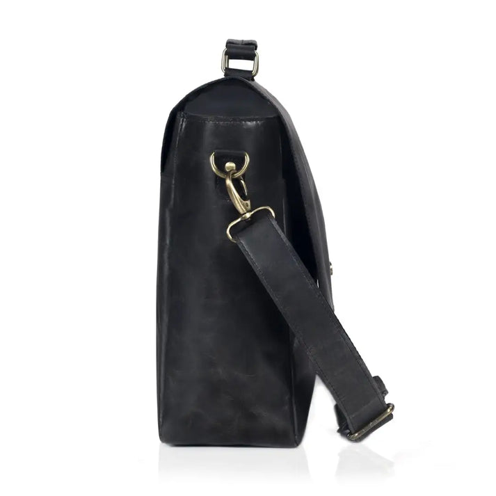 CAPTAIN BLACK LEATHER MESSENGER BAG  16 INCH