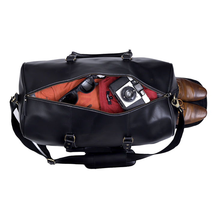 JOHN LEATHER DUFFEL BAG FOR MEN  BLACK
